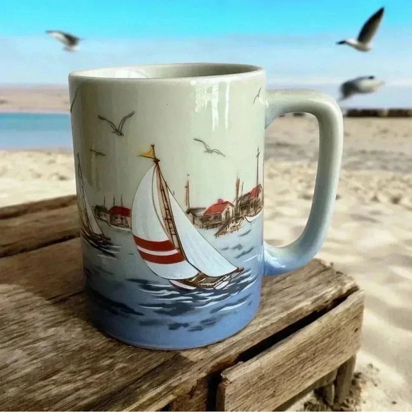 Vintage Otagiri  Japan Coffee Mug Sail Boat Nautical - Picture 2 of 7